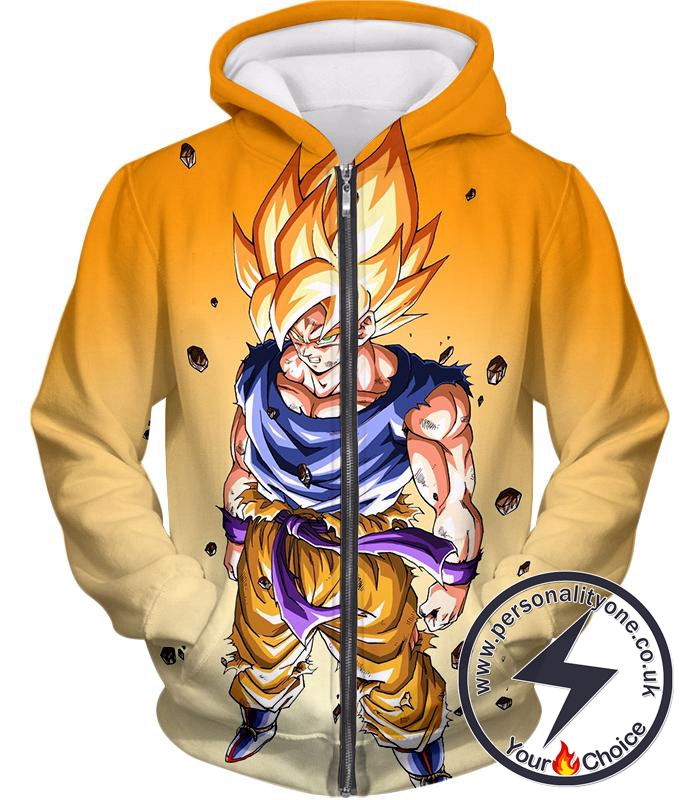 Dragon Ball Super Warrior Goku Super Saiyan 2 Cool Battle Action Orange Zip Up Hoodie